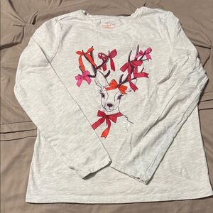 Cat & Jack Light Gray Long Sleeve Tee with Deer and Bows